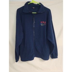 Vintage USA Olympic Rings Jacket Full Zip Fleece Size Large Blue 90s Made in USA